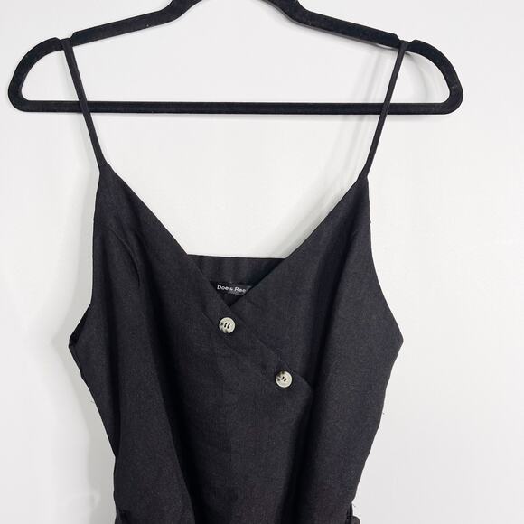New Doe + Rae Medium M Black Asymmetrical Button Detail Wrap Tank Top Tie Waist - Picture 3 of 11